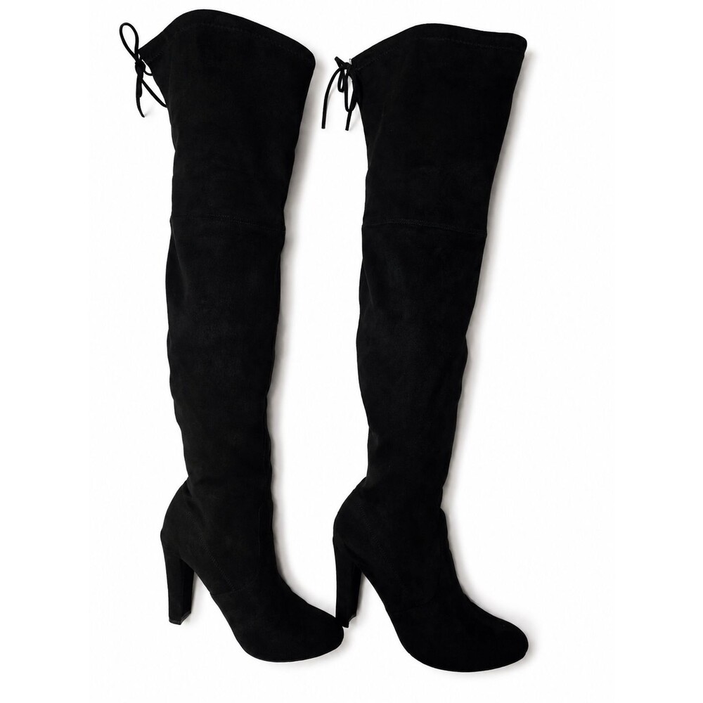 Steve Madden Gorgeous Black Faux Suede Thigh‑High Block Heel Boots Size 10 US